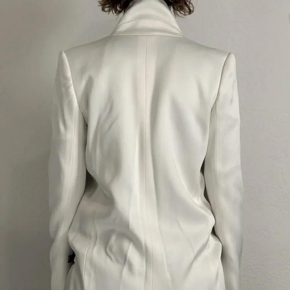 Anthony Vaccarello Hardcore Spike White Midi Coat size FR 36 Black Leather Belt